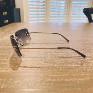 RARE CHANEL Rimless Sunglasses 4017 D Blue Purple Gradient Rhinestones CHANEL 4017-D Rhinestone Sunglasses Rimless Teal Gradient  main image 4